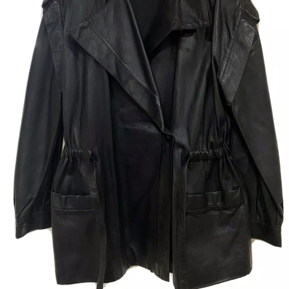 Bloomingdales 90's Y2K black leather jacket ~ Wide Lapel, Waist Length M Oversiz - Picture 7 of 7